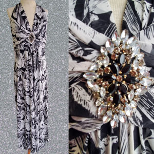Donna Ricco Halter Black and White Maxi Dress New with Tags Size 14